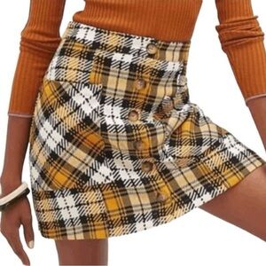 Anthropologie Maeve Preppy Plaid Button-Up Skirt in Yellow and Black - size 12